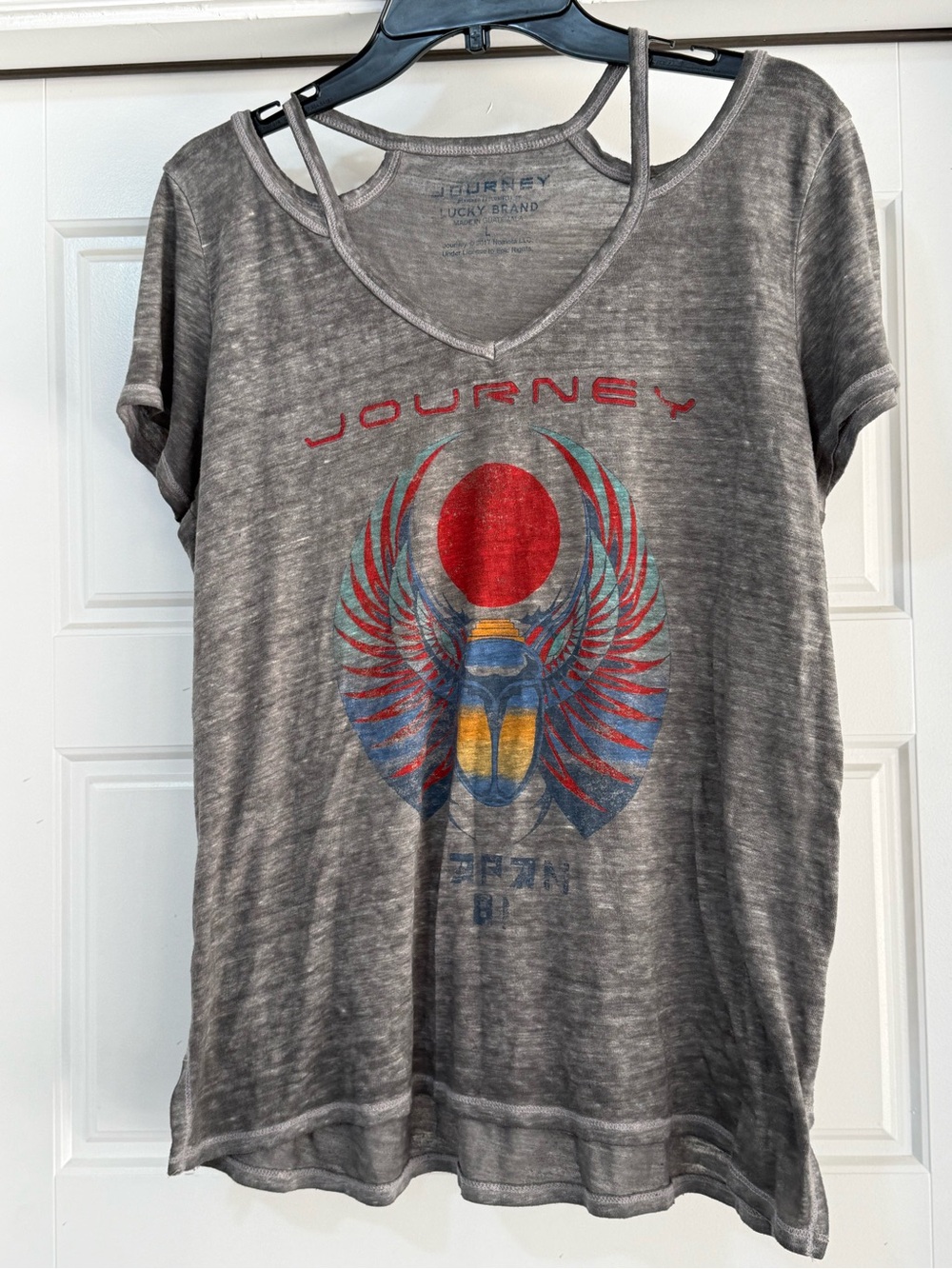 Lucky Brand Gray Short-Sleeve Tee with Red & Blue Scarab Graphic